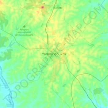 Topografische Karte Yamoussoukro, Höhe, Relief