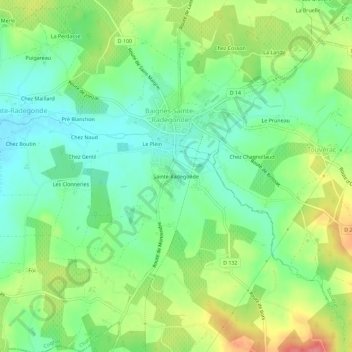 Topografische Karte Sainte-Radegonde, Höhe, Relief