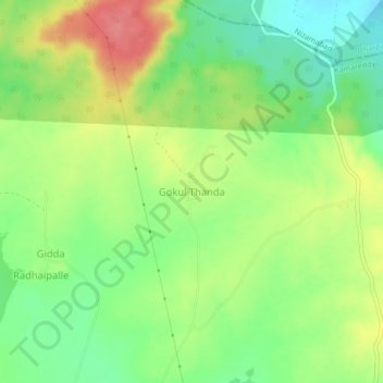 Topografische Karte Gokul Thanda, Höhe, Relief
