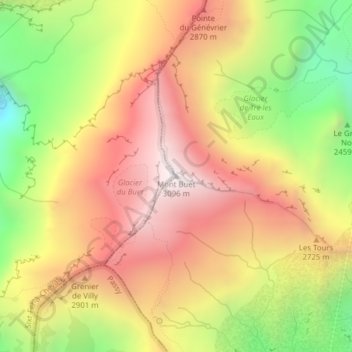 Topografische Karte Mont Buet, Höhe, Relief