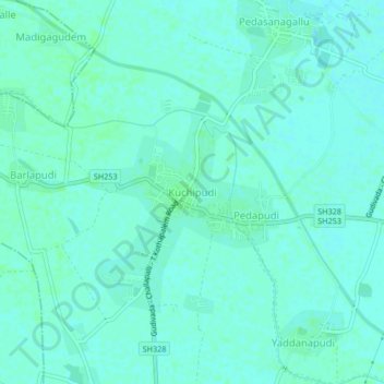 Topografische Karte Kuchipudi, Höhe, Relief