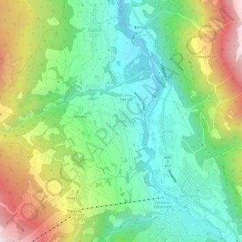 Topografische Karte Riom, Höhe, Relief