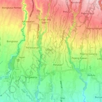 Topografische Karte Ubud, Höhe, Relief