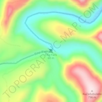 Topografische Karte Tina Falls, Höhe, Relief