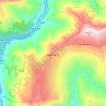 Topografische Karte Kalimpong, Höhe, Relief
