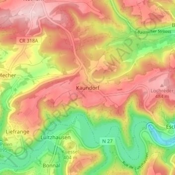 Topografische Karte Kaundorf, Höhe, Relief
