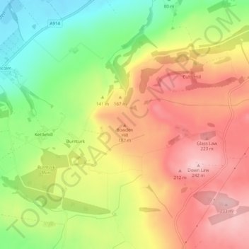 Topografische Karte Bowden Hill, Höhe, Relief