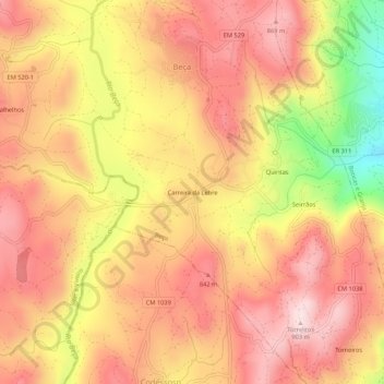 Topografische Karte Carreira da Lebre, Höhe, Relief