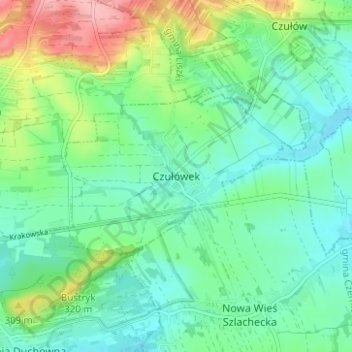 Topografische Karte Czułówek, Höhe, Relief