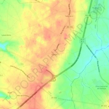 Topografische Karte Fontão, Höhe, Relief