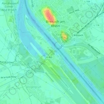 Topografische Karte Île du Rhin, Höhe, Relief