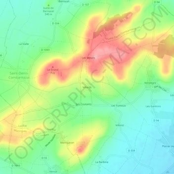 Topografische Karte Villards, Höhe, Relief