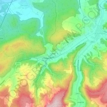 Topografische Karte Hueb, Höhe, Relief