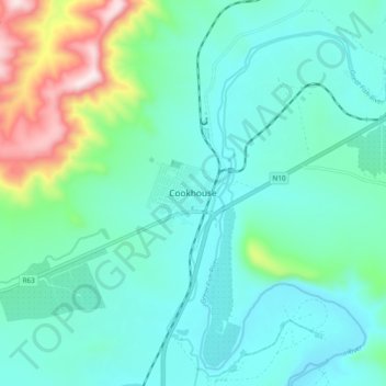 Topografische Karte Cookhouse, Höhe, Relief