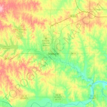 Topografische Karte Stillwater, Höhe, Relief
