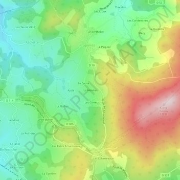 Topografische Karte La Molière, Höhe, Relief