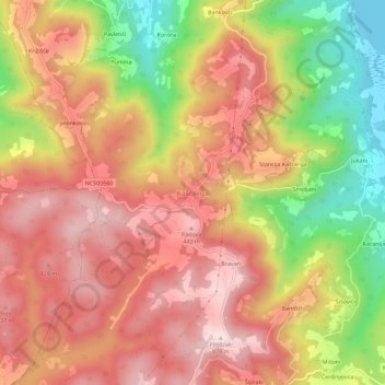 Topografische Karte Kašćerga, Höhe, Relief