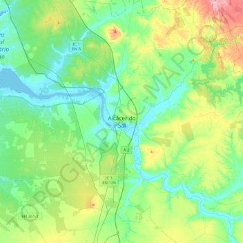 Topografische Karte Alcácer do Sal, Höhe, Relief