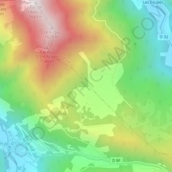 Topografische Karte Gouffre d'Ajeou, Höhe, Relief