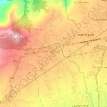 Topografische Karte Pinagtung-ulan, Höhe, Relief