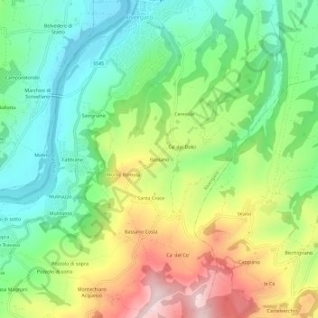 Topografische Karte Bassano, Höhe, Relief