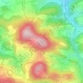 Topografische Karte Strihen, Höhe, Relief