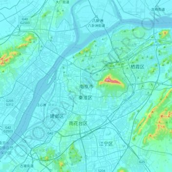 Topografische Karte Nanjing, Höhe, Relief