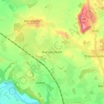 Topografische Karte Bomere Heath, Höhe, Relief