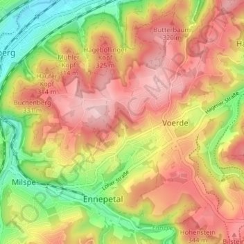 Topografische Karte Boesebecker Siepen, Höhe, Relief