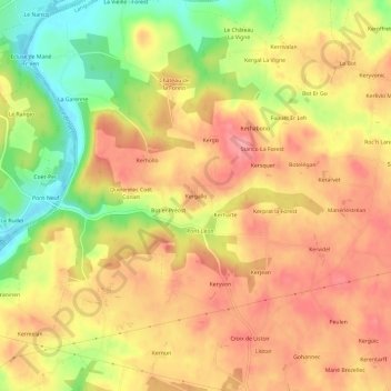 Topografische Karte Kergallo, Höhe, Relief