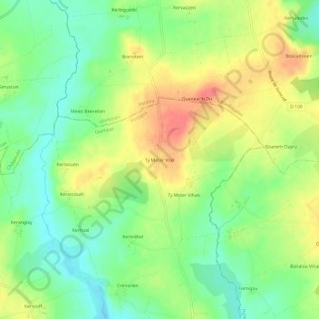 Topografische Karte Ty Moter Vraz, Höhe, Relief