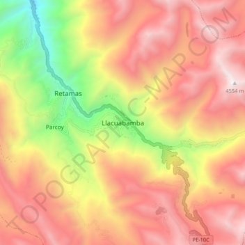 Topografische Karte Llacuabamba, Höhe, Relief
