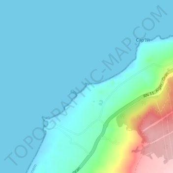 Topografische Karte Plage Zina Beach, Höhe, Relief