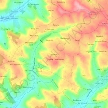 Topografische Karte Mératou, Höhe, Relief