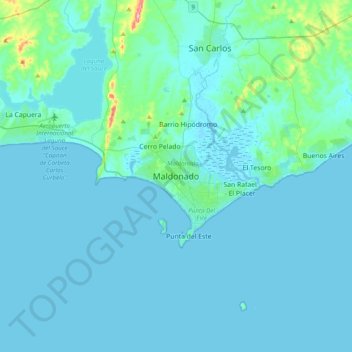 Topografische Karte Maldonado, Höhe, Relief