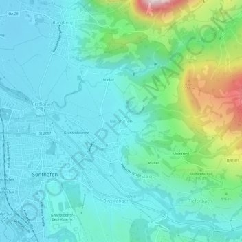 Topografische Karte Berghofen, Höhe, Relief
