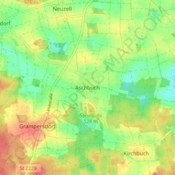 Topografische Karte Aschbuch, Höhe, Relief