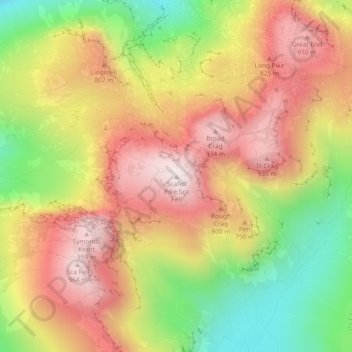 Topografische Karte Scafell Pike, Höhe, Relief