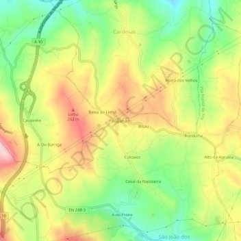 Topografische Karte Bogalhão, Höhe, Relief