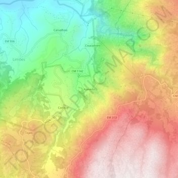 Topografische Karte Azeveda, Höhe, Relief