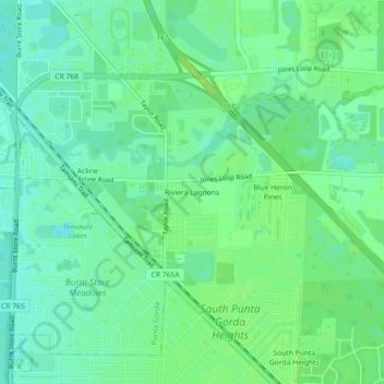 Topografische Karte Riviera Lagoons, Höhe, Relief