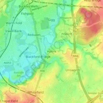 Topografische Karte Hollins, Höhe, Relief