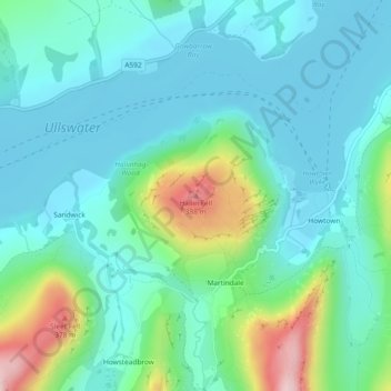 Topografische Karte Hallin Fell, Höhe, Relief