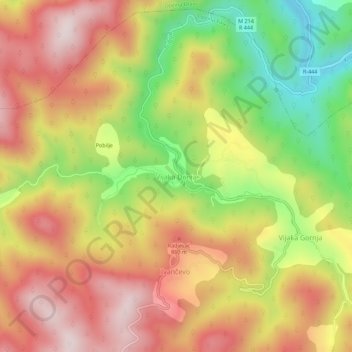 Topografische Karte Vijaka Donja, Höhe, Relief