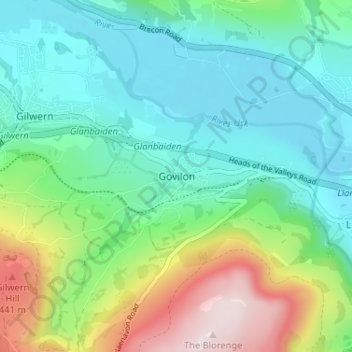 Topografische Karte Govilon, Höhe, Relief
