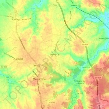 Topografische Karte Troviscal, Höhe, Relief
