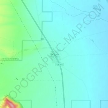 Topografische Karte Villa Grove, Höhe, Relief