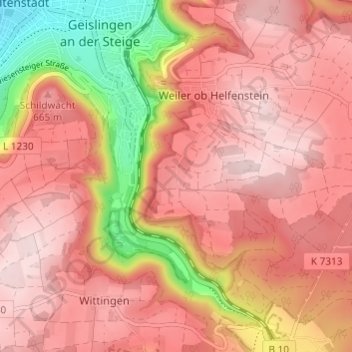 Topografische Karte Hofstett am Steig, Höhe, Relief