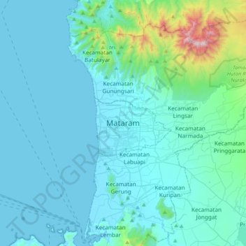Topografische Karte Kota Mataram, Höhe, Relief