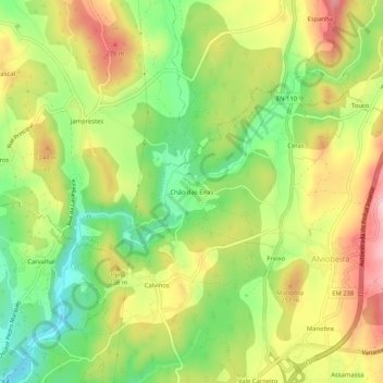 Topografische Karte Chão das Eiras, Höhe, Relief